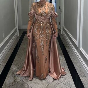 Elegant Beaded Evening Gown in Gold